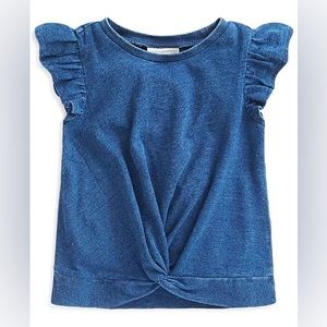 First Impressions Baby Girls Solid Twisted T-Shirt Ruffle Sleeve Denim Wash